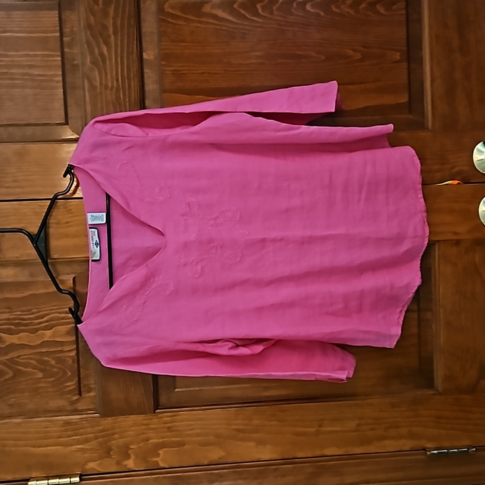 Pretty pink linen top by Caribbean Joe.
